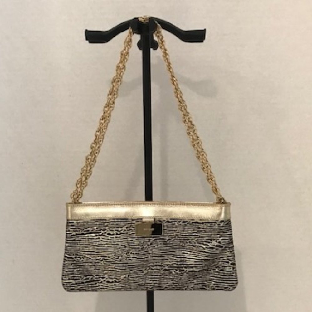 Kate Spade Vintage Gold Chocolate Brown Clutch with Gold Chain